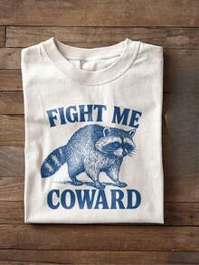 Camiseta Divertida de Mapache "El Cobardo Responde al Golpe" - Camiseta Unisex con Diseño de Oso Estilo Vintage, Regalo Sarcástico y Humorístico, Camiseta Casual de Cuello Redondo con Diseño de Mapache, Un Regalo Divertido para Él/Ella. - Blanco - Ver 1