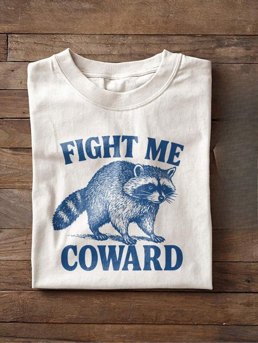 Camiseta Divertida de Mapache "El Cobardo Responde al Golpe" - Camiseta Unisex con Diseño de Oso Estilo Vintage, Regalo Sarcástico y Humorístico, Camiseta Casual de Cuello Redondo con Diseño de Mapache, Un Regalo Divertido para Él/Ella. - Blanco - Ver 1