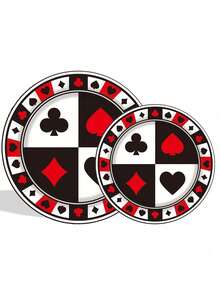 68Pcs Poker Theme Disposable Paper Plates Set, 7/9 Inch Dinnerware With Cups Napkins, Compostable , Perfect For Parties, BBQ, Picnic, Camping, Birthdays, Clubs & Restaurants - Multicolor - View 3