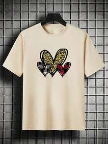 Camiseta Holgada Sencilla Mujer Estilo Moderno Camiseta de manga corta para mujer, casual y cómoda, con elegante estampado de corazones tartán, perfecta para uso diario y actividades deportivas.Camiseta Mujer Estampado Gráfico  Verano 2026 - Albaricoque - Ver 1