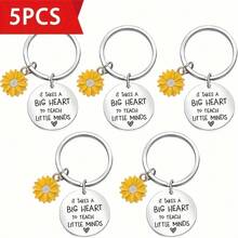 5pcs/Set Cute Teacher Keychain - Heartwarming "Educating Young Minds Requires Broad-Mindedness" Design With Adorable Daisy - Multicolor - View 2