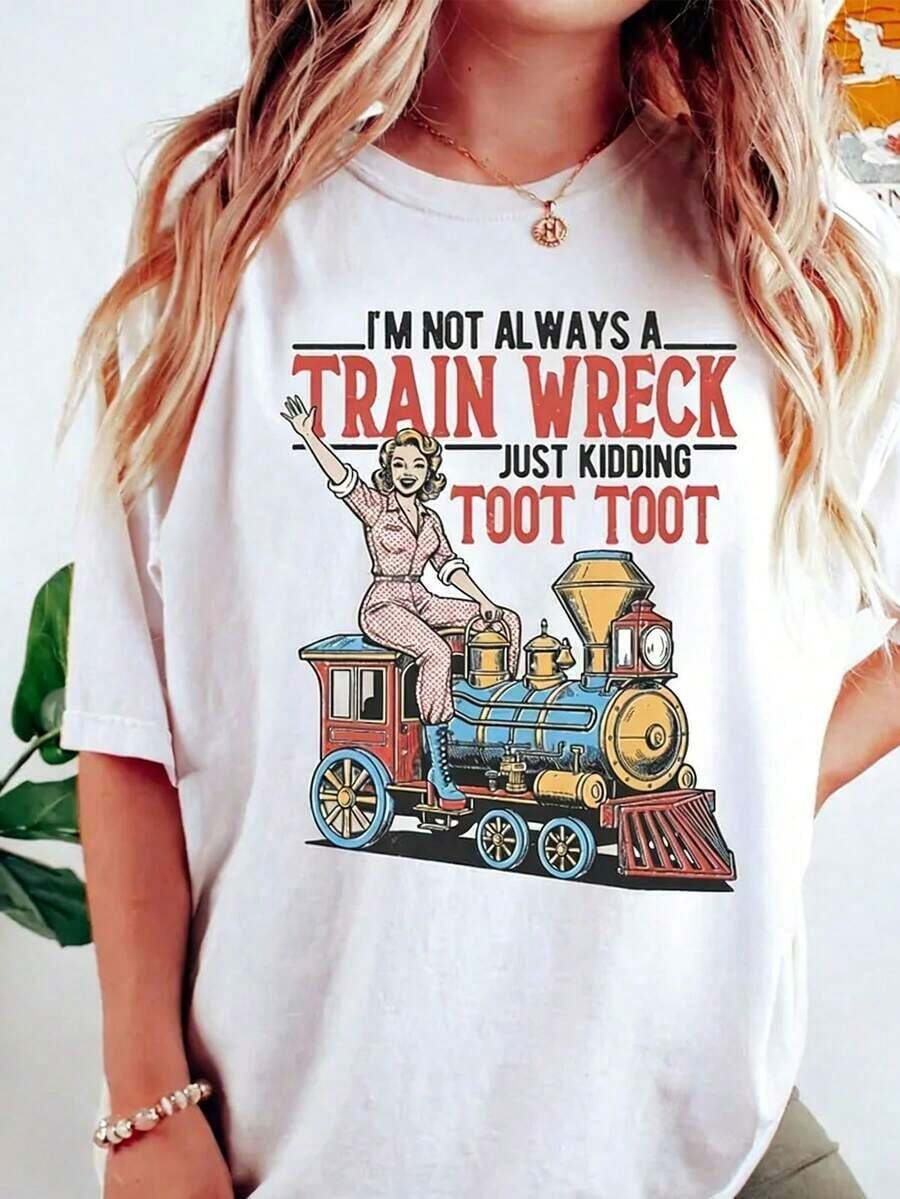No Soy Siempre Un Desastre, Toot Toot, Es Broma, Camiseta Divertida con Gráficos Retro y Sarcásticos para Mujer, Camisetas Gráficas Unisex, Camiseta Divertida - Blanco - Ver 1