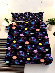 Conjunto de cama com estampa de galáxia, planetas e galáxia (2/3 peças) – Capa de edredom com fronhas com estampa colorida de nebulosas e sistema solar para decoração de quarto infantil e juvenil (150x200cm) - Multicolorido - Ver 4