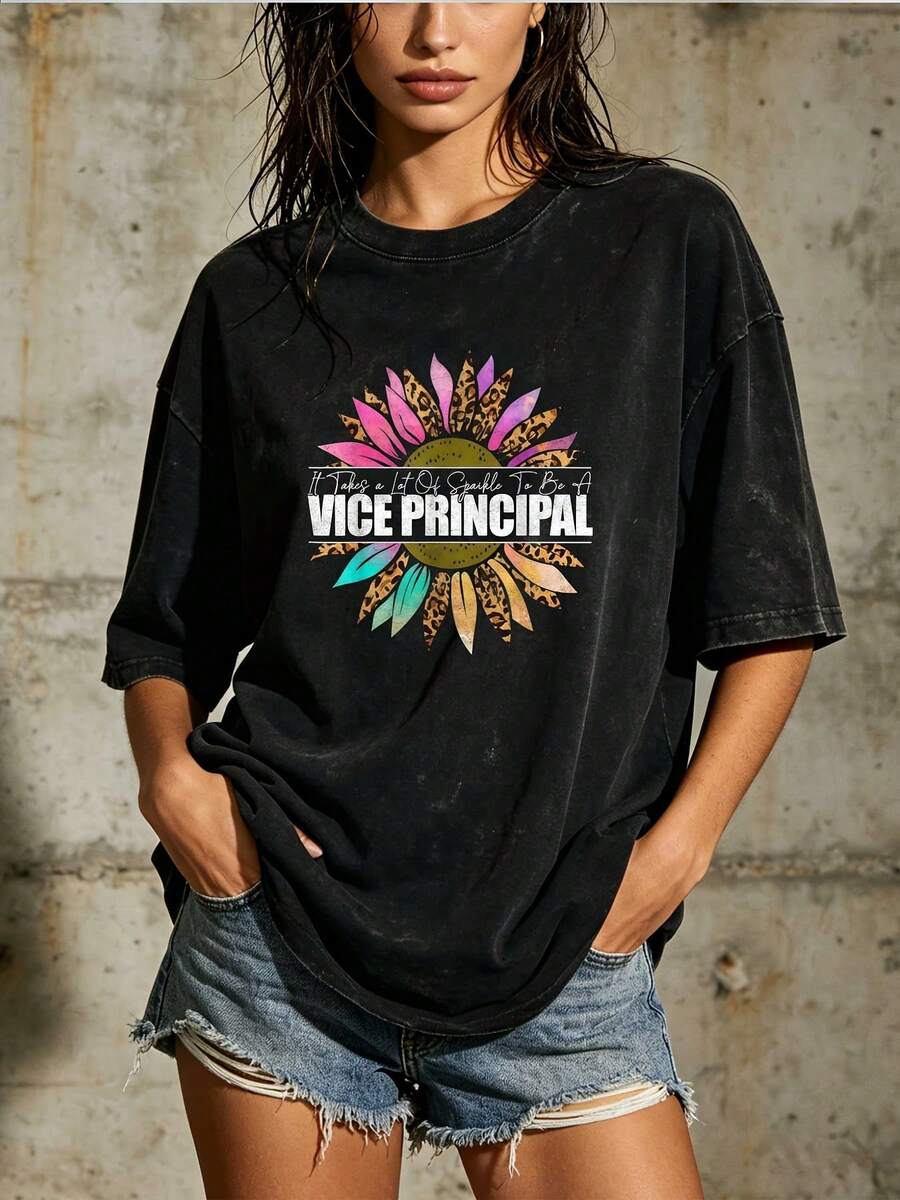 Camiseta de Mujer con Estampado de Girasol - 180G - Patrón de Leopardo, Regalo para Fiestas, Ideal para Familia, Empresa y Actividades de Team Building - Perfecta para Picnics de Verano, Playa y Día de San Valentín - Negro - Ver 1