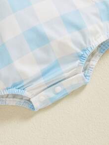 Bebés Niños Niñas Peleles Manga Corta Cuello Redondo Bordado de Pato Estampado a Cuadros Body Mono - Azul - Ver 6