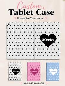 Ayotu Custom Heart Polka Dot & Name Protective Case Compatible With IPad 11th Gen, 10th Gen, Mini 4/5/6/7, 10.9 Inch, 9.7 Inch, Cover Compatible With Samsung Galaxy Tab A7 Lite 8.7 Inch. Double-Sided Printed Pattern, Shockproof & Scratch Resistant, Magnetic Auto Wake & Sleep Function. Classic Casual Business TPU Soft Shell Tablet Cover, Perfect Gift For Valentine's Day And Anniversary - Multicolor - View 1