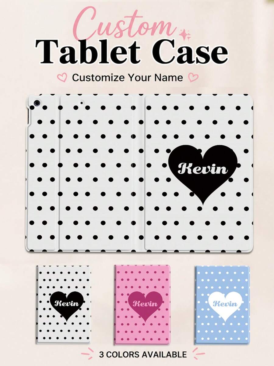 Ayotu Custom Heart Polka Dot & Name Protective Case Compatible With IPad 11th Gen, 10th Gen, Mini 4/5/6/7, 10.9 Inch, 9.7 Inch, Cover Compatible With Samsung Galaxy Tab A7 Lite 8.7 Inch. Double-Sided Printed Pattern, Shockproof & Scratch Resistant, Magnetic Auto Wake & Sleep Function. Classic Casual Business TPU Soft Shell Tablet Cover, Perfect Gift For Valentine's Day And Anniversary - Multicolor - View 1