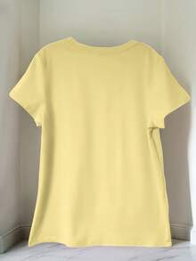 Casual Essential (YS031673) Camiseta estampada con diseño del Día de Victoria de Canadá, camiseta casual de cuello redondo, camiseta de manga corta para vacaciones de primavera/verano, ropa deportiva para mujer, ropa nueva para mujer, lavable a máquina, algodón suave para uso diario en verano. - Albaricoque - Ver 3