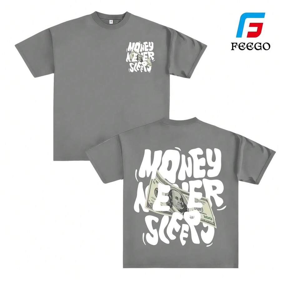 Men's Casual Cotton T-Shirt With Crew Neck And Short Sleeves, Retro Print, Unisex, Loose Fit, 220 GSM, Machine Washable, Perfect For Vacation Travel And Casual Wear, Christian Shirt, Lazy Outfit - 深灰色 - 查看 1
