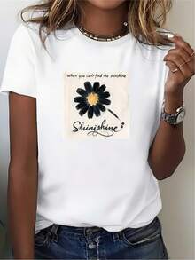 Camiseta Suave de 180G para Mujer, Diseño de Girasol con la Frase "Be The Sunshine" - Perfecta para Regalos de Verano y Salidas Familiares - Blanco - Ver 1