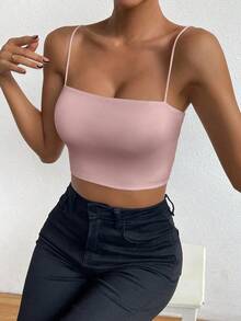 Top corto de color sólido ChicEase - Rosa Pálido - Ver 6