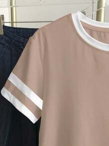 Camiseta de mujer de manga corta, cuello redondo y bloque de color, casual de verano - Multicolor 4 - Ver 4