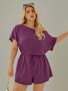 Mono de talla grande para mujer, ropa de verano, shorts, hombros descubiertos y graciosos, conjunto de verano para mujer, atuendo de rave de festival, conjunto de verano para vacaciones de mujer, mono casual de mujer - Rojo violeta - Ver 7