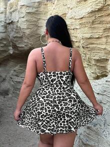 2026 Traje de baño de una pieza con efecto estilizante para tallas grandes| Estampado de leopardo clásico de estilo retro salvaje| Escote en V con lazo ajustable en la parte delantera para realzar el busto| Abertura frontal + dobladillo d - Multicolor 5 - Ver 7