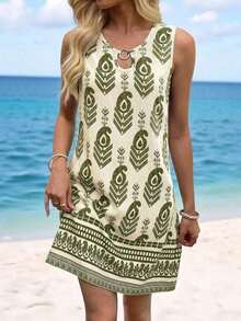 Vestido de verano casual con estampado tropical para vacaciones de mujer - Multicolor 10 - Ver 1