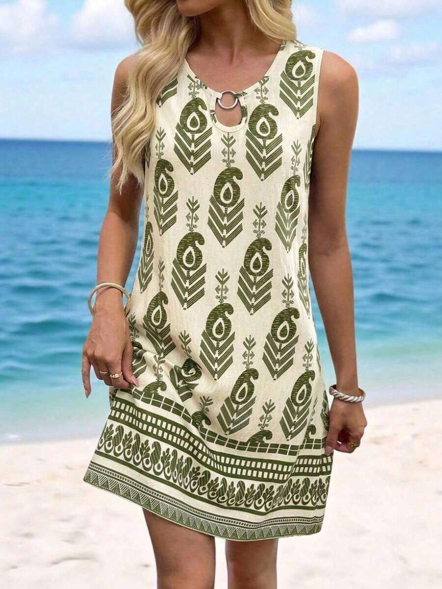 Vestido de verano casual con estampado tropical para vacaciones de mujer - Multicolor 10 - Ver 1