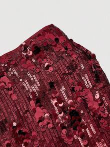 Pantalones cortos negros glamorosos de mujer con adornos de lentejuelas - Burdeos - Ver 3
