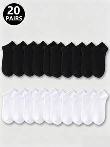 1/5/10/20 Pairs Unisex Casual Soft Comfortable Short Socks, Minimalist Versatile Design - Multicolor - View 20