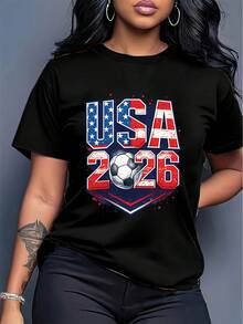 USA 2026 T-Shirt With Flag And Ball Design, Vintage Style For Football Fans At The World Cup. - 黑色 - 查看 5