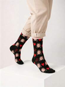 1 par de calcetines personalizables con patrón de cara neutra, añade tu propio diseño de foto, calcetines exclusivos, estilo de pareja, adecuados para la familia - Multicolor - Ver 3