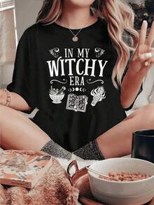 New 2026 Camiseta de algodón con cristales, velas y salvia, de bruja y Halloween. - Negro - Ver 6