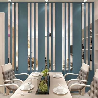 Miếng dán tường gương acrylic, thiết kế hiện đại tối giản với họa tiết sọc dọc hình học, tự dính không cần keo, thích hợp trang trí phòng ngủ, lối vào, phòng khách, phòng học, hình dạng tùy chỉnh cho nhà ở hiện đại, sang trọng, quán cà phê, nhà nghỉ, studio, tiệc tùng, sự kiện hoặc che khuyết điểm trên tường.