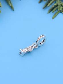 1 Set 925 Sterling Silver Travel & Patriotic Theme Pendant Set, Including Map, Statue Of Liberty And Black Cubic Zirconia Flower Pendant, Suitable For Bracelet, Hypoallergenic Jewelry Gift - Silver - View 5
