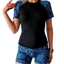 Traje de baño de dos piezas para mujer, estilo deportivo, conservador, que disimula el abdomen, adelgazante, adecuado para vacaciones en la playa, traje de baño Huludao. - Negro - Ver 6
