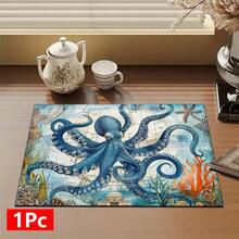 1pc Octopus Pattern Printed Absorbent Dish Drying Mat, Espresso Machine Countertop Absorbent Mat, Sink Drain Mat, Soft Faucet Absorbent Mat, Sink Cup Mat, Home & Kitchen, Bathroom Accessories - Multicolor - View 12