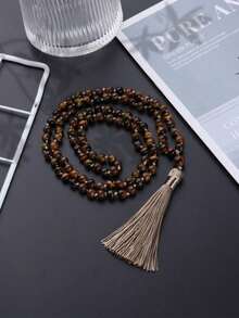 SGIAWETA-6mm 108 Mala Beaded Necklace Natural Tiger Eye Stone Knotted Necklace Tassels Long Chain Men Women Meditation Jewelry Bohemia Style-Birthdaygift - Multicolor - View 12