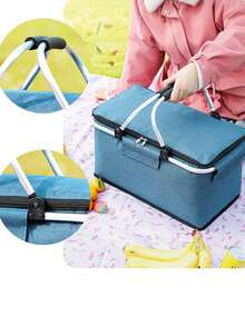 1pc Foldable Picnic/Shopping Basket, Large Insulated Basket With 2 Handles, Waterproof Lining, Suitable For Beach, Camping, Shopping - A - View 6