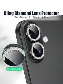 6pcs (3pcs Black Glitter Lens Protector + 3pcs Black Diamond Lens Protector) - Compatible With IPhone 16/16 Plus. Features Include Sparkling Diamond And Glitter Metal Ring Decoration, 9H Tempered High-Definition Glass Camera Protection - Black - View 2