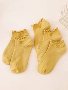 5 Pairs Sweet Bowknot Cute Japanese Style Simple Fashion Women Short Socks - Ginger - View 3