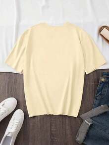 Women's One-Piece T-Shirt With Jesus Hugging Print, Short-Sleeved T-Shirt For Spring/Summer, The Perfect Holiday Gift, Comfortable And Versatile Casual Top With Elements Of Faith. Cotton T-Shirt - 杏色 - 查看 3