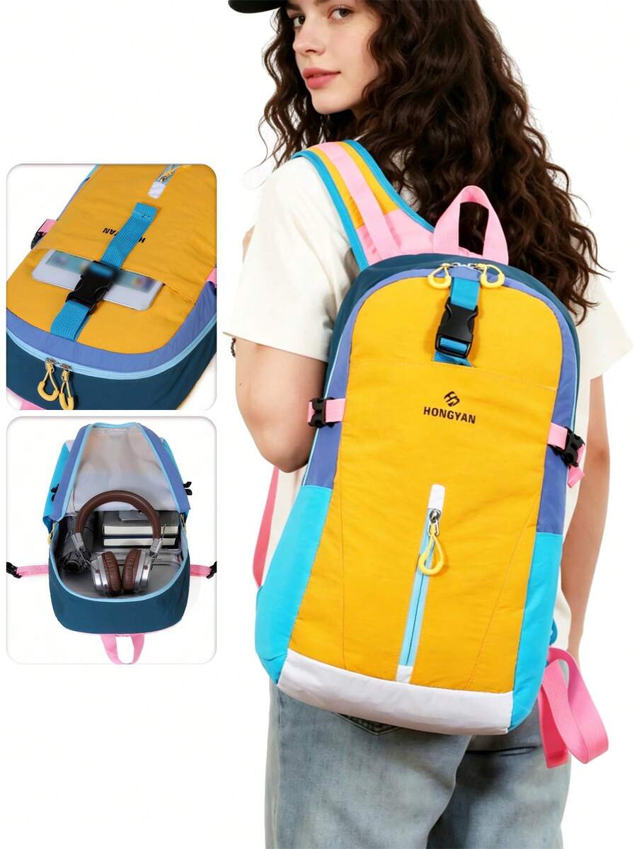 1 Buah Ransel Outdoor Modis dan Santai dengan Desain Blok Warna, Tahan Air dan Anti Gores dengan Banyak Kantong. Ringan untuk Mendaki dan Bepergian, Perlengkapan Penting Musim Semi dan Musim Panas untuk Pria dan Wanita.
