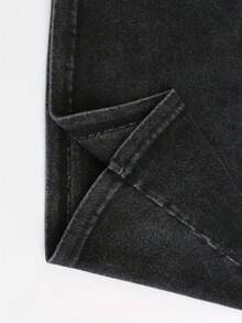 1 camiseta vintage de corte holgado con efecto desgastado - Tejido pesado 100% suave y transpirable, cuello redondo, manga corta, estilo casual holgado de calle con estampado de letras góticas blancas, adecuada para uso casual y conjuntos personalizados, 180g de algodón 100%. - Negro - Ver 4