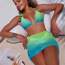Nuevo en stock: Traje de baño sexy de tres piezas con degradado para mujer, bikini. - Conjunto de tres piezas rosa 9337 - Ver 3
