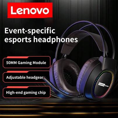  Lenovo Gaming Headset | Wired 7.1 Surround Sound | RGB Lighting Design | Noise Cancelling Gaming Microphone | Compatible With Computers
