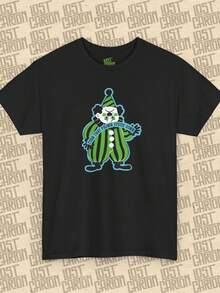 Unisex Thick Cotton T-Shirt With A Circus Clown Print For Halloween. Made From 220g Pure Cotton, This Unisex T-Shirt Is The Ideal Weight For All Seasons And Suitable For Both Men And Women. The Durable, High-Quality Fabric Is Soft To The Touch And Long-Lasting. Breathable And Perfect For Autumn And Holidays. - 黑色 - 查看 1