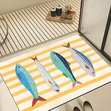 1pc Colorful Fish Pattern Printed Silica Gel Carpet, Easy To Clean, 3D Printed Rectangle Rug, Suitable For Entryway, Living Room, Kitchen, Bedroom, Hallway, Bathroom, Laundry Room - Polyester Carpet, For Indoor And Outdoor Home Decor - Multicolor - View 2