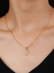Dây chuyền choker đa năng kiểu dáng Ins hình ngôi sao rỗng mạ vàng đính đá Zirconia dành cho nữ - Vòng cổ mặt dây chuyền - Xem 3
