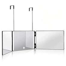 BANBERS Three-Sided Grooming Mirror, 360-Degree Tri-Fold Design With Height-Adjustable Telescopic Hook, Dual Fixed Pins For Height Adjustment, Triple-Purpose Mirror For Shaving And Makeup Application, Home DIY Grooming Tool - 1pc - With LED Lights - View 2