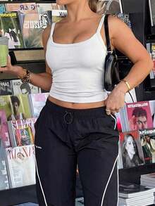 Top de lencería de moda para mujer  camiseta sin mangas de cuello redondo ajustada de estilo casual y sexy para primavera/verano, adecuada para uso diario y viajes a la oficina - Blanco - Ver 9