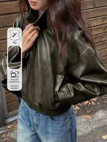 Chaqueta vintage nueva de primavera, estilo corto, ajuste regular, adecuada para mujeres, prenda exterior para el Día de San Valentín - Verde Oscuro - Ver 6