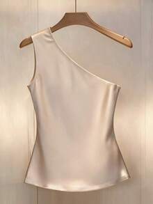 elegante de mujer con cuello oblicuo, adorno de botones y ribete plisado - Albaricoque - Ver 2