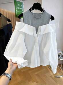 Blusa suelta de manga larga y hombros descubiertos de moda para mujeres - Multicolor - Ver 7