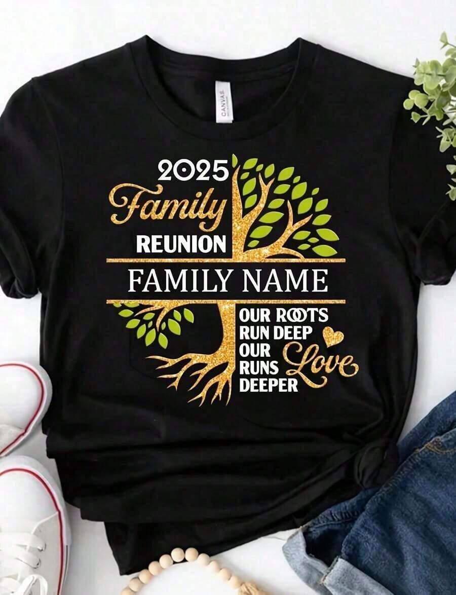 Personalized Family Reunion T-Shirt, 100% Cotton, Versatile, Suitable For Streetwear, Daily Wear, Y2K/Crop Top Oversized Round Neck Outings, Camping, Concerts, Hip-Hop, Rock, And Rap Events. Personalized Family Tree, 220G Heavyweight 100% Cotton T-Shirt. With Butterfly Print, Suitable For Girls And Women, Inspirational Short-Sleeve Round Neck T-Shirt, Cute Y2K Aesthetic Style, Summer Top, Suitable For Outdoor Activities, Family, Work, Or Casual And Loose Daily Wear. - 黑色 - 查看 1