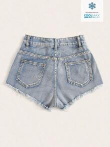 Shorts mezclilla rotos bajo crudo - Lavado ligero - Ver 2