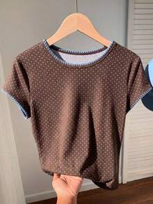 2026 Nueva Moda Camiseta Casual Versátil de Manga Corta con Cuello Redondo y Estampado Floral Diminuto para Mujer, Adecuada para Primavera/Verano, Top de Verano Estilo Y2K Rosa - Multicolor 2 - Ver 4