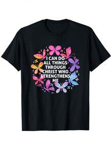 Vibrant Women's T-Shirt With A "Blessed" Gradient Print, A Modern Design With Christian Motifs, Made From 100% Pure Cotton, In Comfortable Colors. This Short-Sleeved, Crew-Neck T-Shirt Is A New, Slim-Fit Style Perfect For Spring/Summer And Couples, Ideal For Matching Sets. - 黑色 - 查看 7